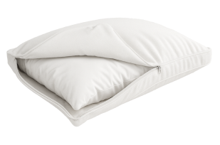 MelaSleep hoes geopend op de inleg met het rode label, medium instelling